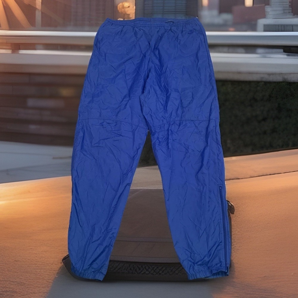 VTG 90s Nike Track Pants Mens Blue Nylon Ankle Zip Embroidered Swoosh XL Hip Hop